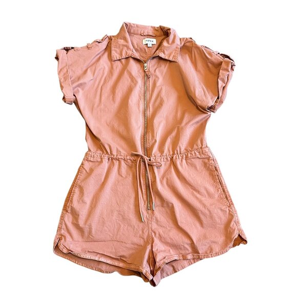 Pistola Coral Shorts Romper Short Sleeves Drawstring Waist Cotton Size Medium - Picture 1 of 10